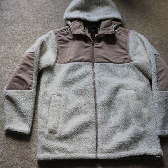 H&M White and Brown Sherpa Puffer Jacket - Picture 1 of 8